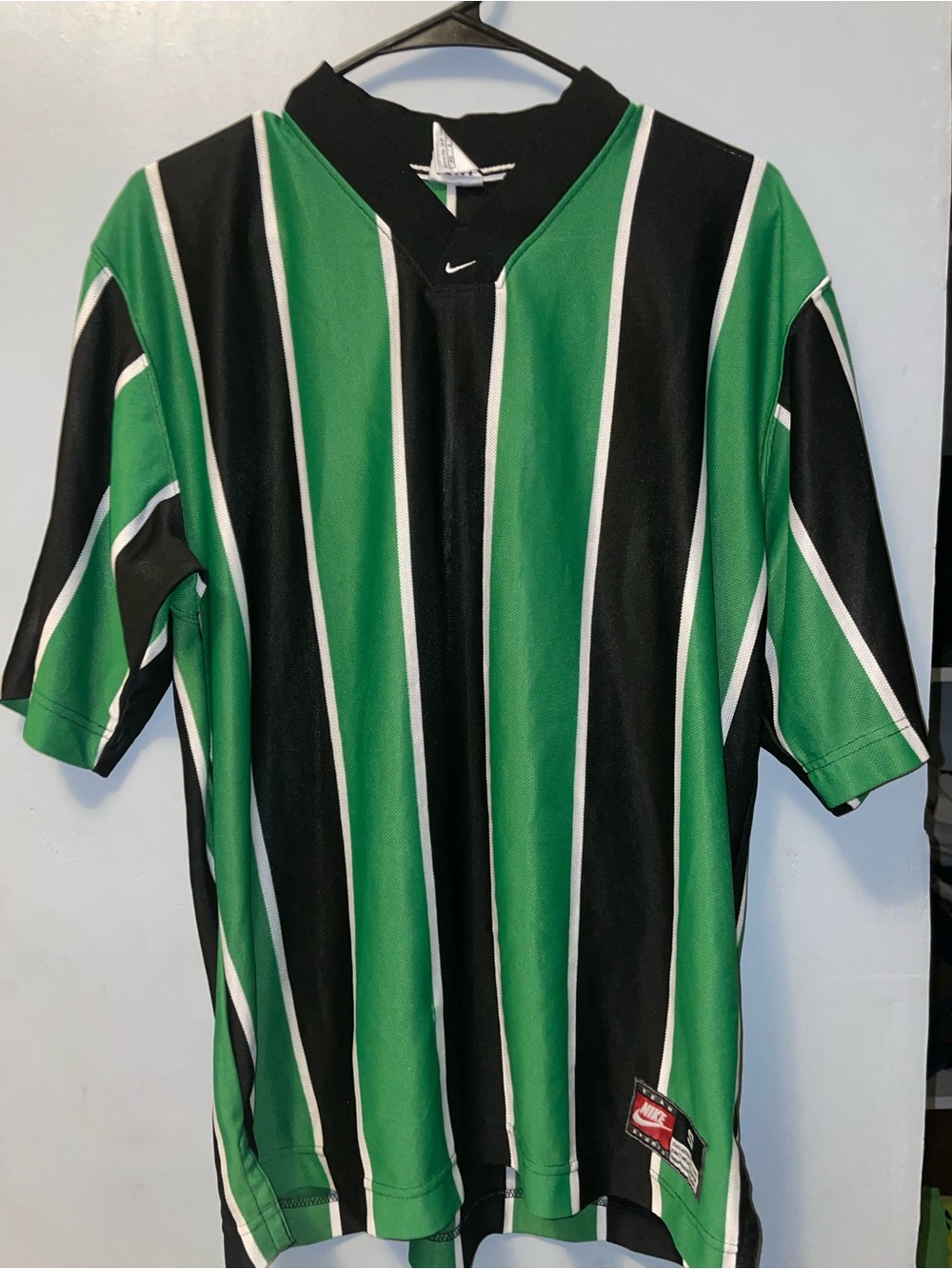 Nike Men’s Green, Black & White Vertical Stripe Short Sleeve Jersey Size S - #15
